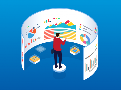 cartoon of man looking at graphs