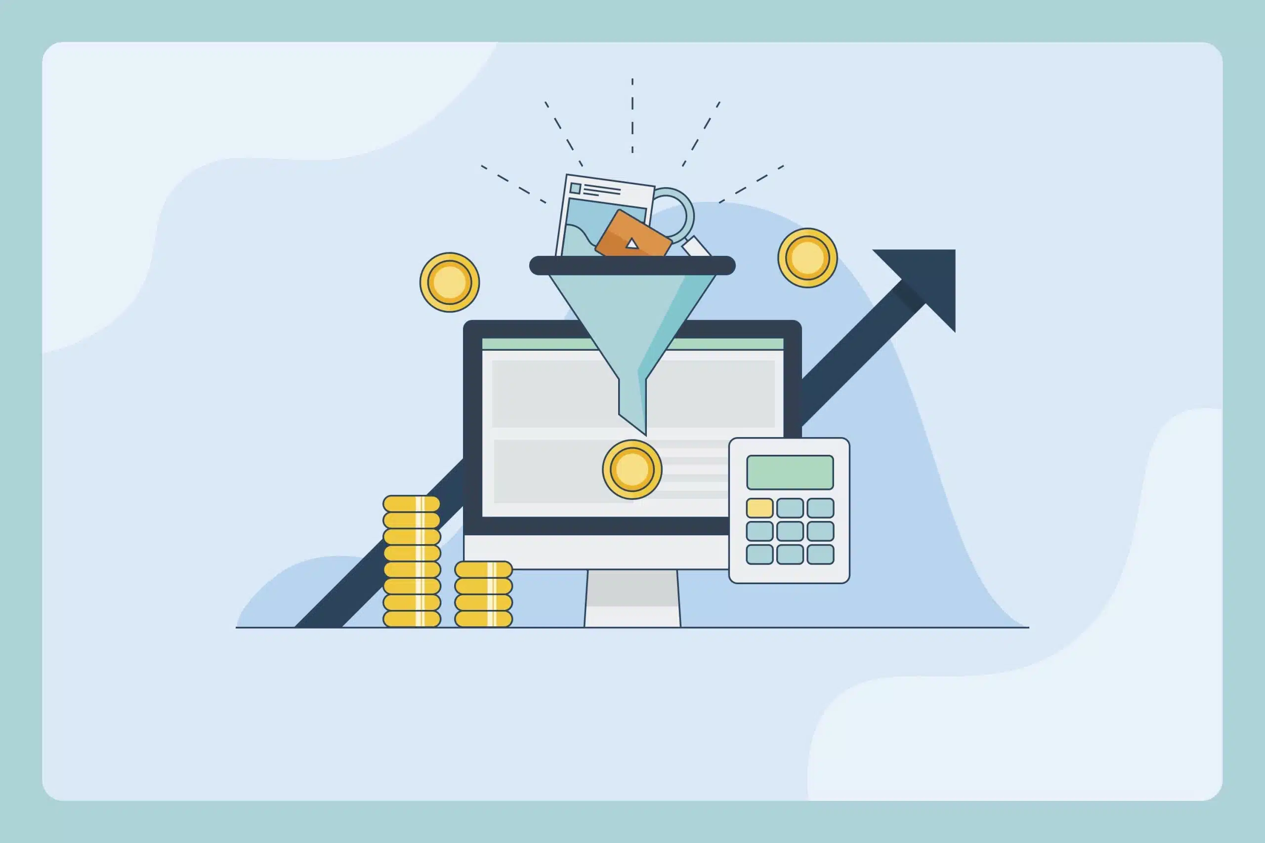 cartoon of computer and graph pointing up