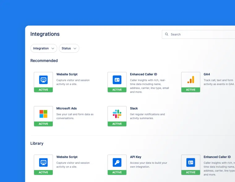 Integrations panel showing recommended tools and services