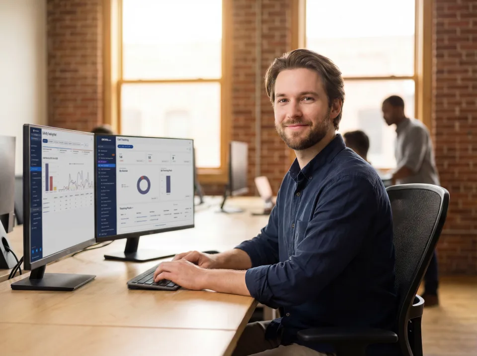 Agency call tracking dashboard in an office setting