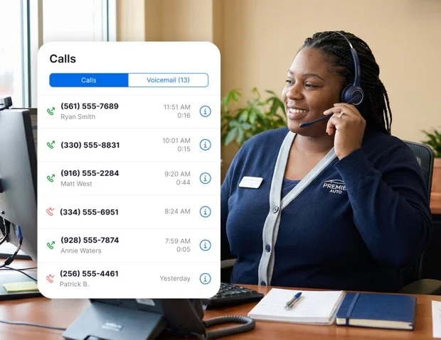 Service advisor on a call with recent calls panel overlay