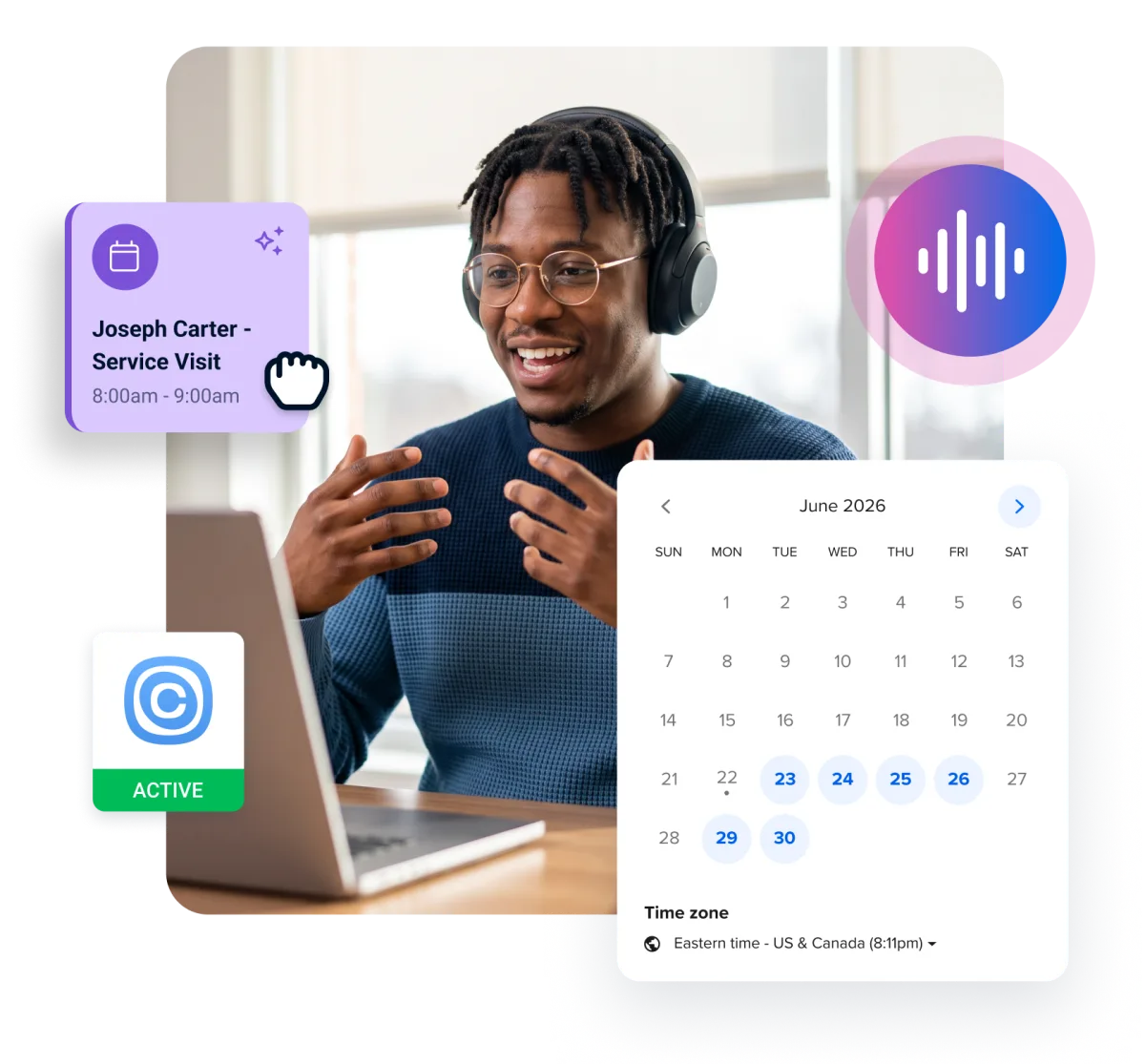 An 800.com AI Agent booking a meeting into a live Calendly during a call