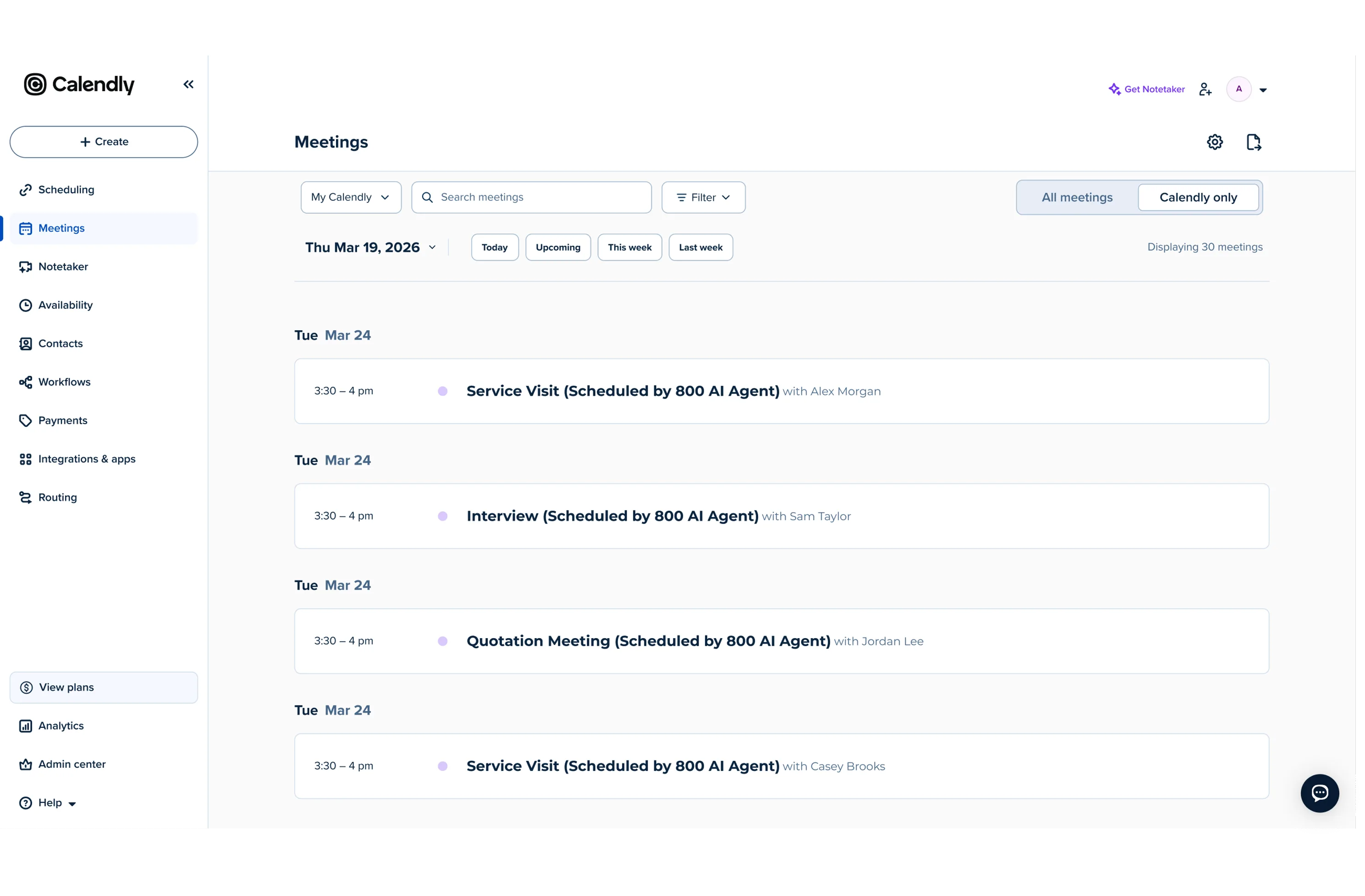 Calendly meetings scheduled by an 800 AI Agent