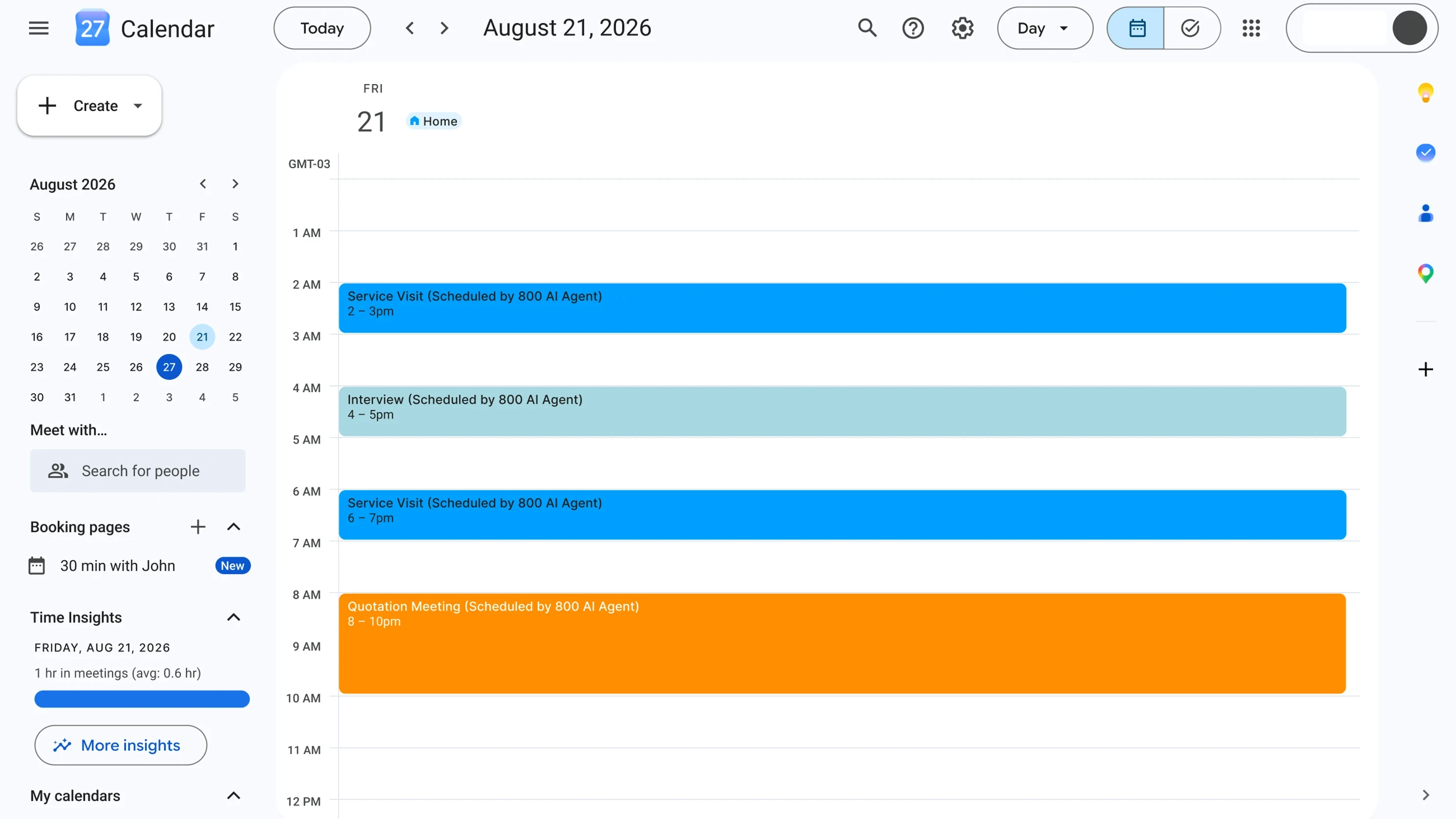 Google Calendar appointments scheduled by an 800 AI Agent