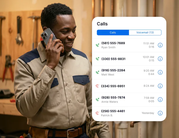 Field technician on a call with a recent calls panel overlay