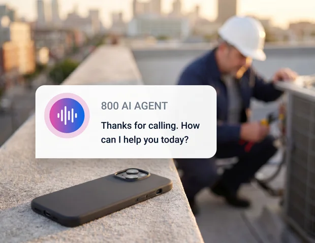 HVAC technician taking a call on a rooftop job