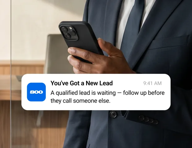 Attorney receiving a qualified lead notification on his phone