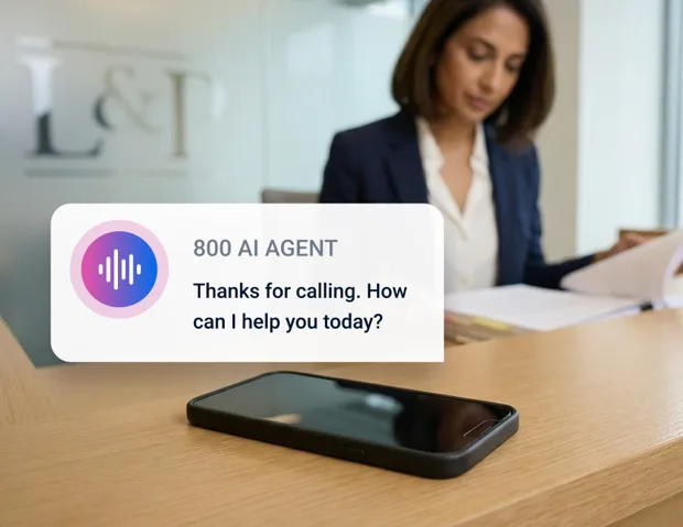 AI agent answering a call at a law firm reception desk