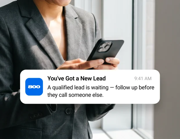 Legal services professional receiving a qualified lead notification on her phone