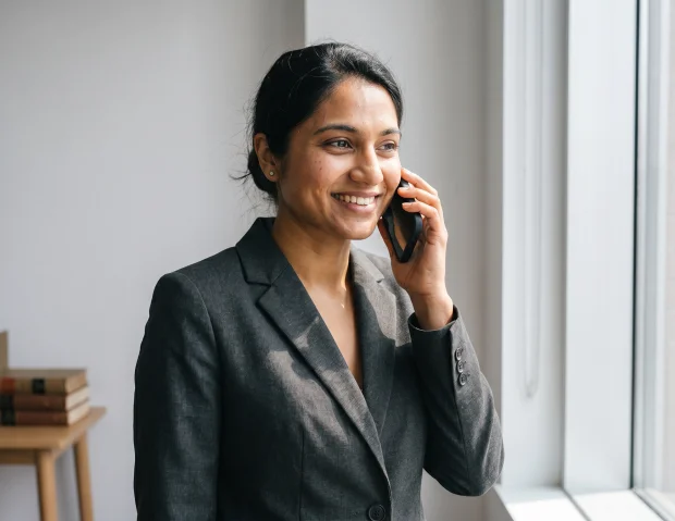Legal services professional speaking with a prospective client by phone