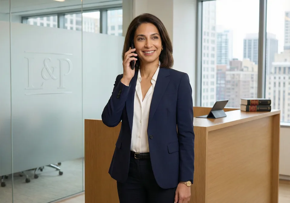 Attorney on a phone call in a law office