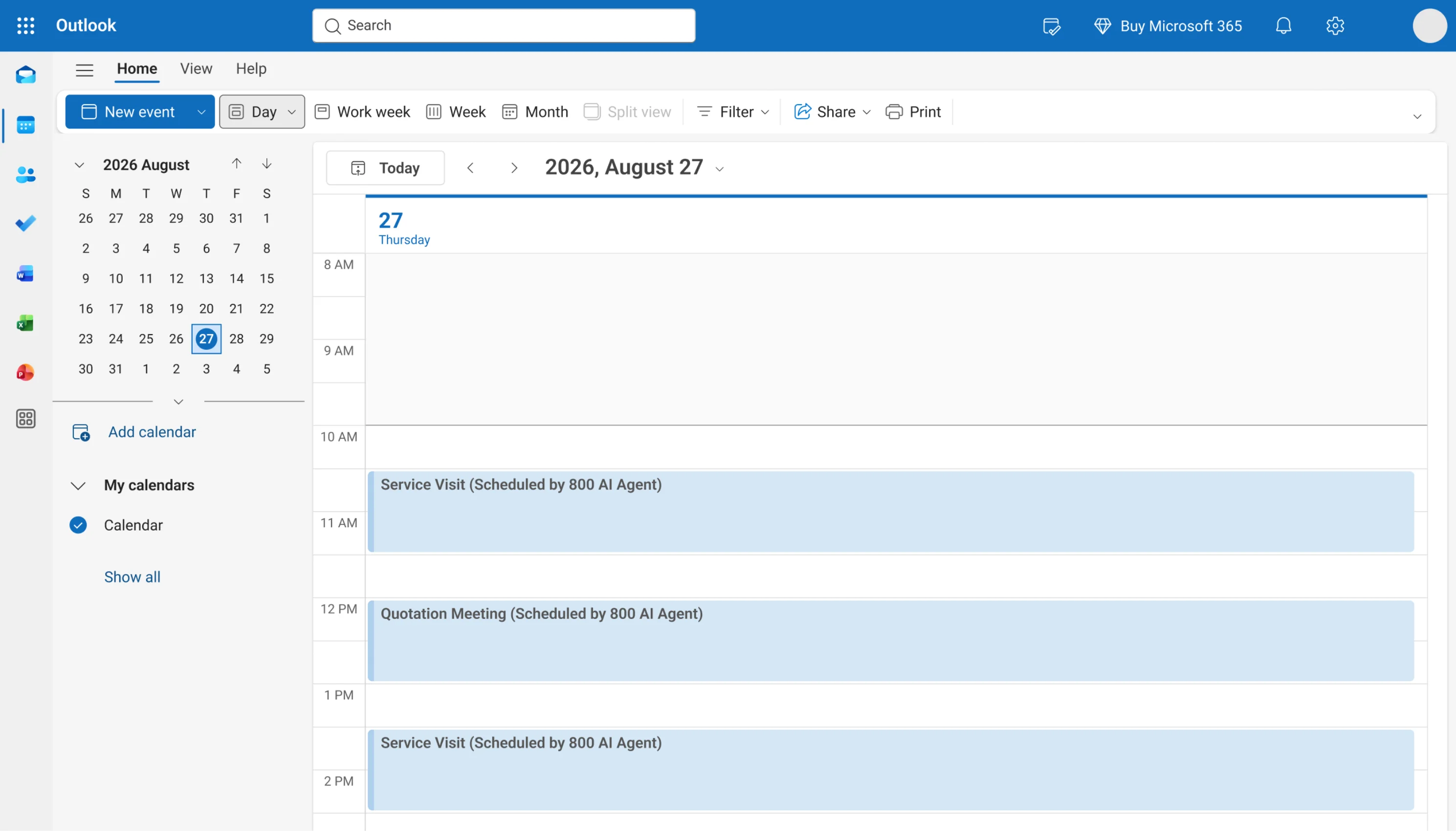 Outlook Calendar appointments scheduled by an 800 AI Agent