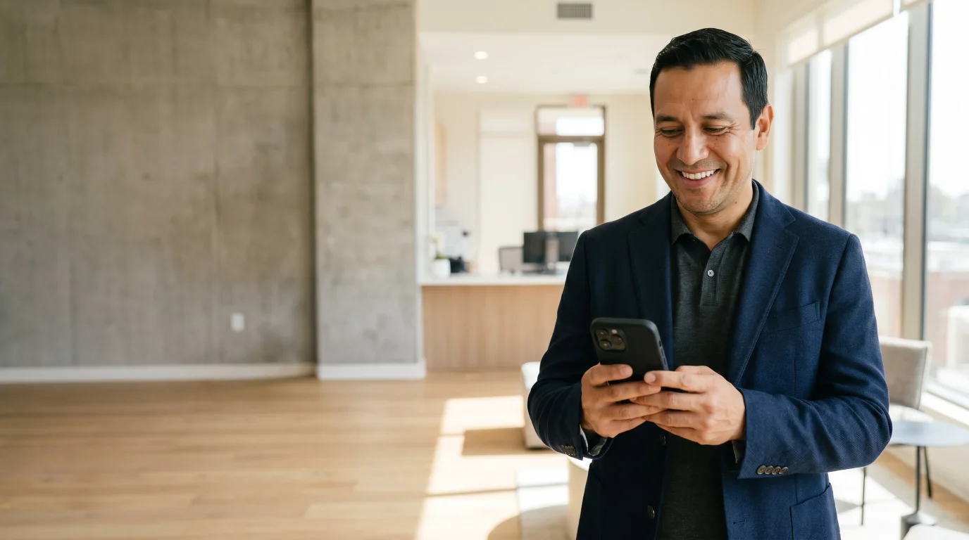Property manager reviewing a tenant call on a mobile phone