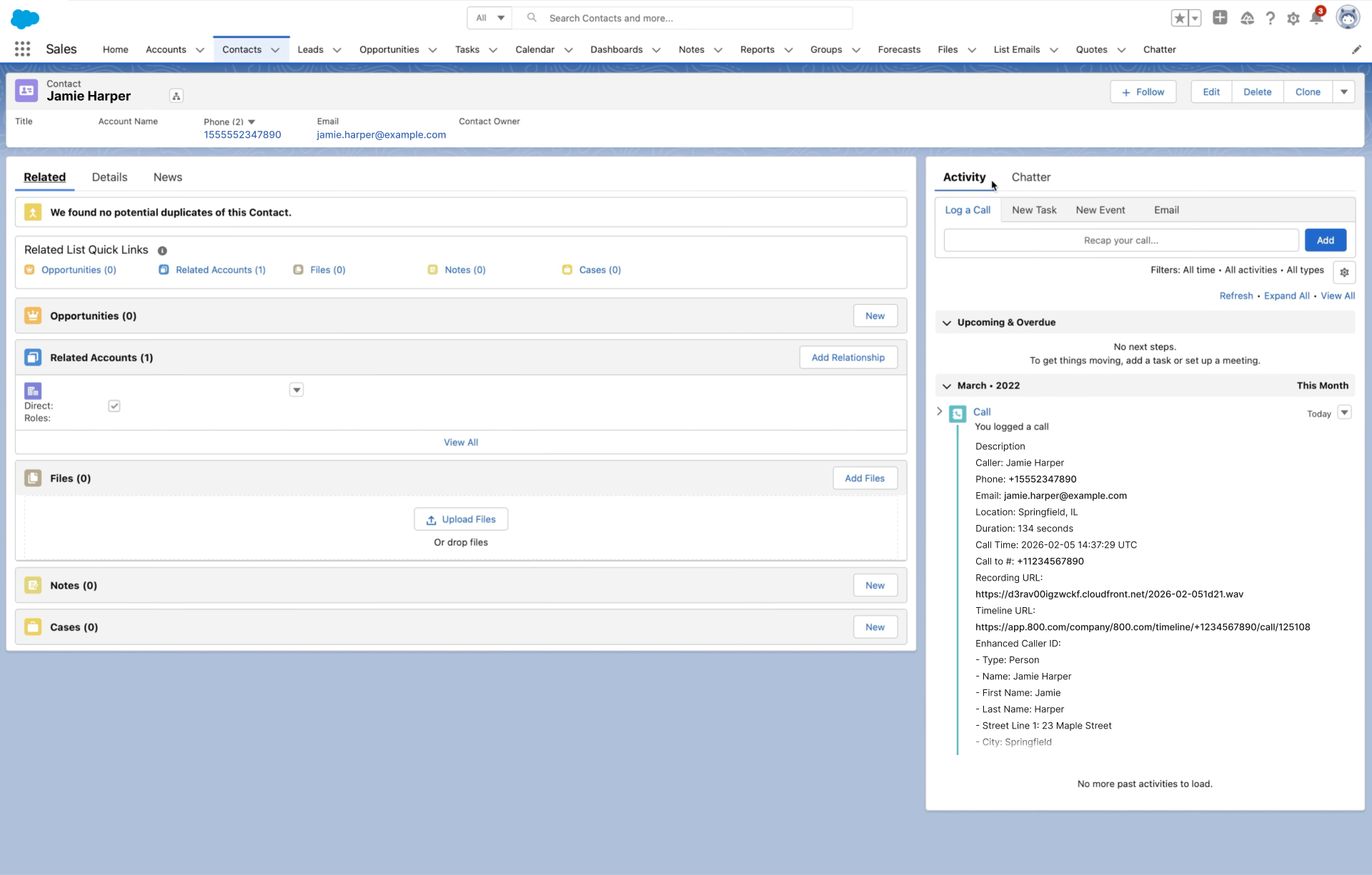 Salesforce integration overview with 800.com